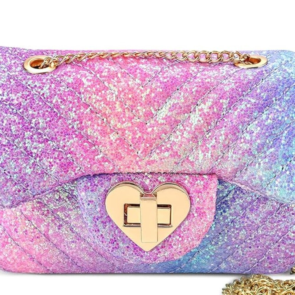 mibasies Toddler Purse for Little Girls Crossbody Bags Kids Age 3-8 purple rainb